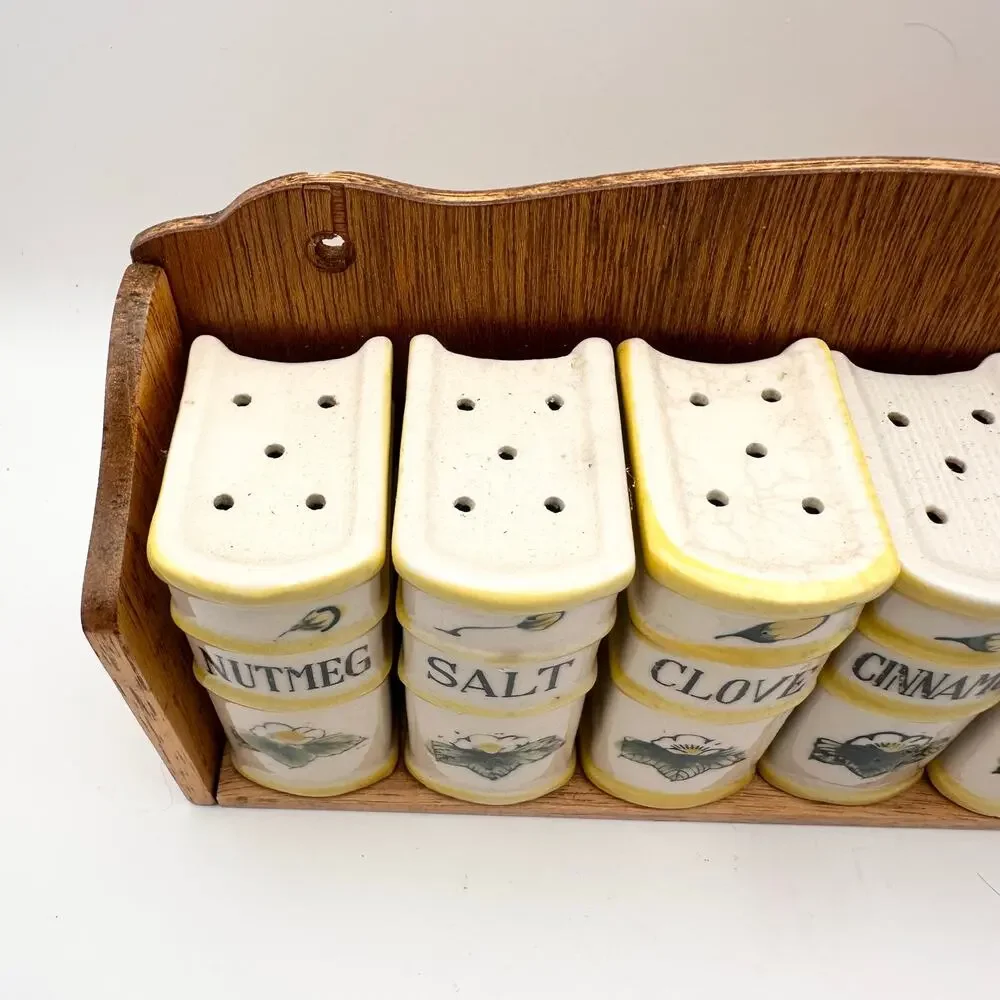 Vintage Nasco Handpainted Spice Rack Library Yellow Cream Ceramic Books 1950s